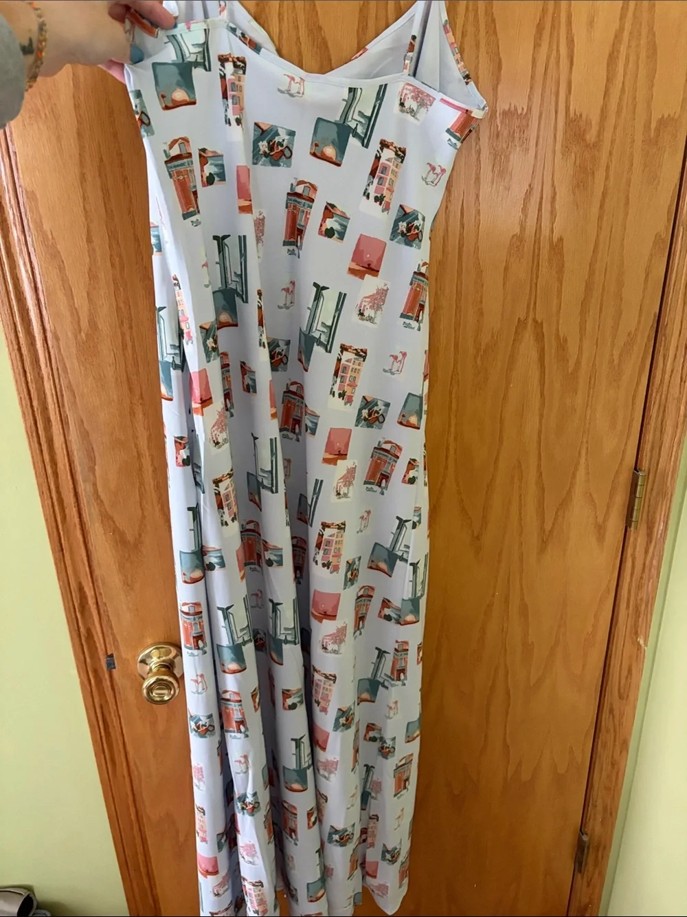 Abercrombie & Fitch White Slip Maxi Dress with Coral and Teal Print